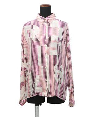 Chanel Shirt CC Logo Button Viscose Silk 38 Top Long Sleeve